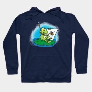 Cute funny green frog cartoon illustration Hoodie